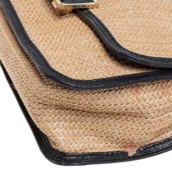 Pre Owned Marc by Marc Jacobs Beige/Black Leather And Straw Top Handle Bag
