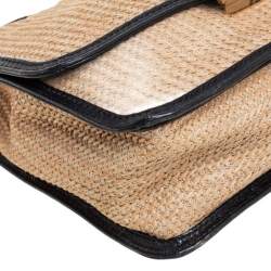 Pre Owned Marc by Marc Jacobs Beige/Black Leather And Straw Top Handle Bag