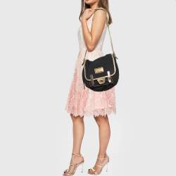 Marc By Marc Jacobs Black/Gold Fabric And Crackle Leather Flap Messenger Bag