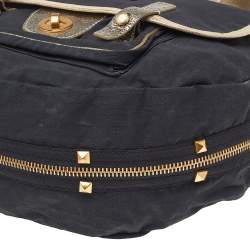Marc By Marc Jacobs Black/Gold Fabric And Crackle Leather Flap Messenger Bag