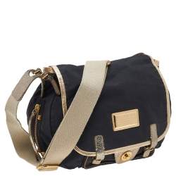 Marc By Marc Jacobs Black/Gold Fabric And Crackle Leather Flap Messenger Bag