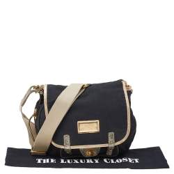 Marc By Marc Jacobs Black/Gold Fabric And Crackle Leather Flap Messenger Bag