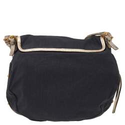 Marc By Marc Jacobs Black/Gold Fabric And Crackle Leather Flap Messenger Bag