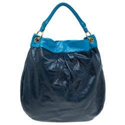 Pre Owned حقيبة يد هوبو مارك باي مارك جاكوبس كلاسيك Q هيلير جلد لامع ثنائي اللون أزرق كحلي