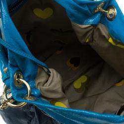 Pre Owned حقيبة يد هوبو مارك باي مارك جاكوبس كلاسيك Q هيلير جلد لامع ثنائي اللون أزرق كحلي