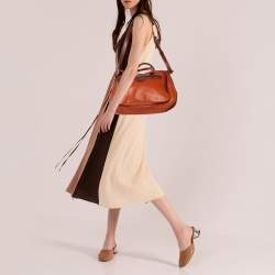 Pre Owned Marc by Marc Jacobs Orange/Burgundy Leather Zipped Satchel