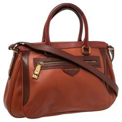 Pre Owned Marc by Marc Jacobs Orange/Burgundy Leather Zipped Satchel