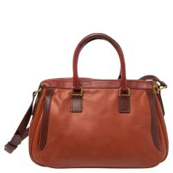Pre Owned Marc by Marc Jacobs Orange/Burgundy Leather Zipped Satchel