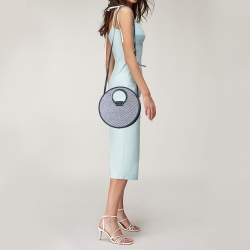 Pre Owned Marc by Marc Jacobs Blue/White Woven Raffia Isle De Sea Crossbody Bag