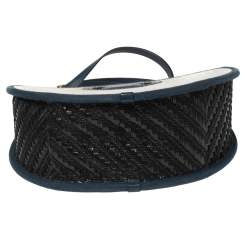 Pre Owned Marc by Marc Jacobs Blue/White Woven Raffia Isle De Sea Crossbody Bag