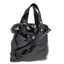 Pre Owned حقيبة ساتشل مارك باي مارك جاكوبس جلد أسود لامع بقفل 