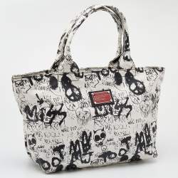 Pre Owned Marc by Marc Jacobs White/Black Coated Canvas Large Graffiti Tote