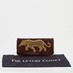 Marc by Marc Jacobs Maroon/Gold Suede and Leather Flap Clutch