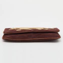 Marc by Marc Jacobs Maroon/Gold Suede and Leather Flap Clutch