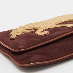 Marc by Marc Jacobs Maroon/Gold Suede and Leather Flap Clutch