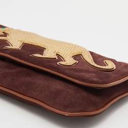 Marc by Marc Jacobs Maroon/Gold Suede and Leather Flap Clutch