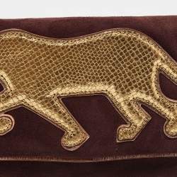 Marc by Marc Jacobs Maroon/Gold Suede and Leather Flap Clutch