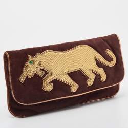 Marc by Marc Jacobs Maroon/Gold Suede and Leather Flap Clutch