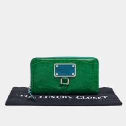 Marc by Marc Jacobs Green Croc Embossed Patent Leather Zip Around Wallet
