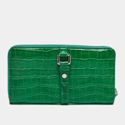 Marc by Marc Jacobs Green Croc Embossed Patent Leather Zip Around Wallet