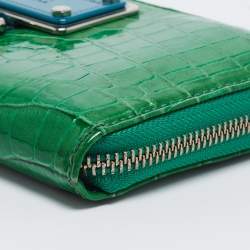 Marc by Marc Jacobs Green Croc Embossed Patent Leather Zip Around Wallet