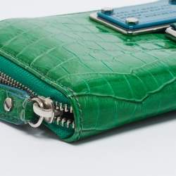 Marc by Marc Jacobs Green Croc Embossed Patent Leather Zip Around Wallet