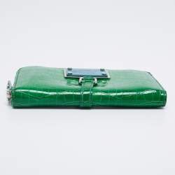 Marc by Marc Jacobs Green Croc Embossed Patent Leather Zip Around Wallet