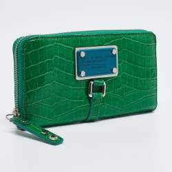 Marc by Marc Jacobs Green Croc Embossed Patent Leather Zip Around Wallet