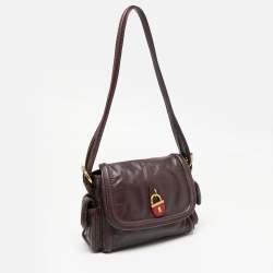 Pre Owned Marc by Marc Jacobs Burgundy Leather Side Pocket Flap Shoulder Bag