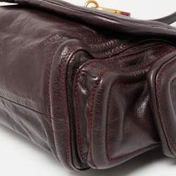 Pre Owned Marc by Marc Jacobs Burgundy Leather Side Pocket Flap Shoulder Bag