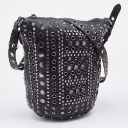 Pre Owned Marc by Marc Jacobs Black Leather Embellished Bucket Bag