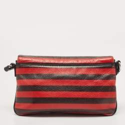 Marc by Marc Jacobs Red/Black Stripe Leather Percy Flap Crossbody Bag