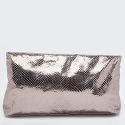 Marc by Marc Jacobs Metallic Silver Snakeskin Embossed Leather Foldover Clutch