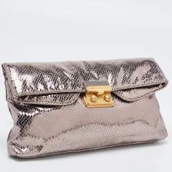 Marc by Marc Jacobs Metallic Silver Snakeskin Embossed Leather Foldover Clutch
