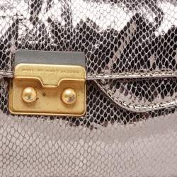 Marc by Marc Jacobs Metallic Silver Snakeskin Embossed Leather Foldover Clutch