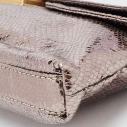 Marc by Marc Jacobs Metallic Silver Snakeskin Embossed Leather Foldover Clutch