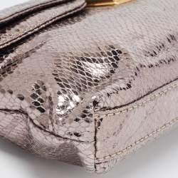 Marc by Marc Jacobs Metallic Silver Snakeskin Embossed Leather Foldover Clutch