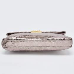 Marc by Marc Jacobs Metallic Silver Snakeskin Embossed Leather Foldover Clutch