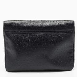 مملوكة مسبقًا Marc by Marc Jacobs Black Ostrich Embossed Leather Flap Oversized Clutch