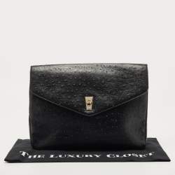 مملوكة مسبقًا Marc by Marc Jacobs Black Ostrich Embossed Leather Flap Oversized Clutch