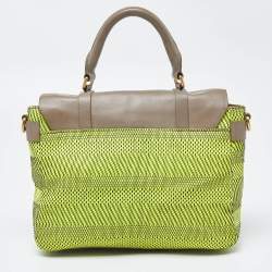 Marc by Marc Jacobs Neon Green/Grey Woven Patent and Leather Werdie Top Handle Bag