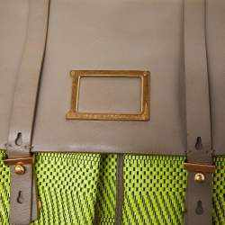 Marc by Marc Jacobs Neon Green/Grey Woven Patent and Leather Werdie Top Handle Bag