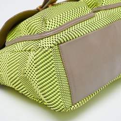 Marc by Marc Jacobs Neon Green/Grey Woven Patent and Leather Werdie Top Handle Bag