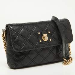 Pre Owned Marc by Marc Jacobs Black Quilted Leather Flap Crossbody Bag