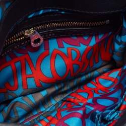 Pre Owned Marc By Marc Jacobs Navy Blue/White Woven Raffia and Leather Flap Crossbody Bag