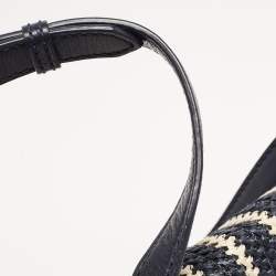 Pre Owned Marc By Marc Jacobs Navy Blue/White Woven Raffia and Leather Flap Crossbody Bag