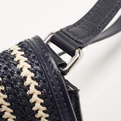 Pre Owned Marc By Marc Jacobs Navy Blue/White Woven Raffia and Leather Flap Crossbody Bag