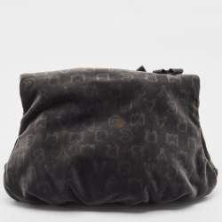 Marc by Marc Jacobs Grey/Black Velvet and Croc Embossed Leather Bow Fold Over Clutch