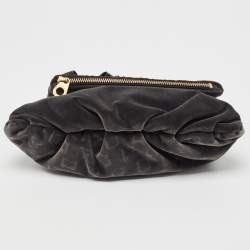 Marc by Marc Jacobs Grey/Black Velvet and Croc Embossed Leather Bow Fold Over Clutch