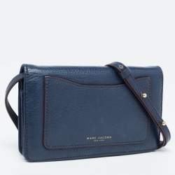 Marc Jacobs Navy Blue Leather Recruit Wallet on Strap